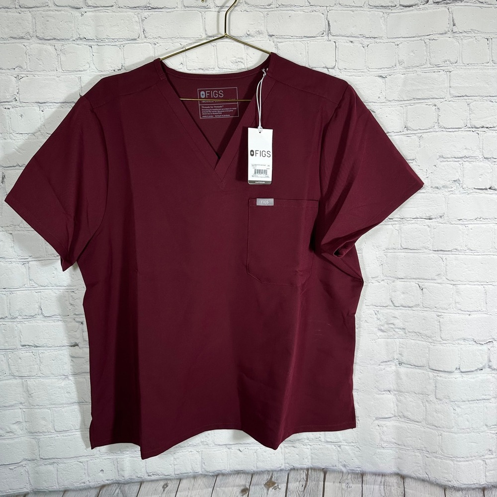 FIGS Catarina Petite One-Pocket Scrub Top Burgundy Maroon 2XL NWT 1000212